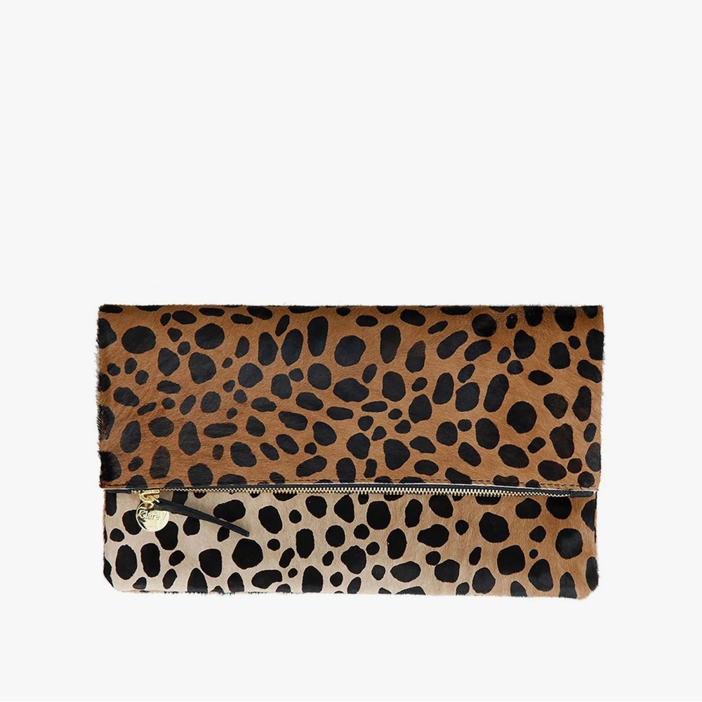 Clare V. Leopard Foldover Clutch